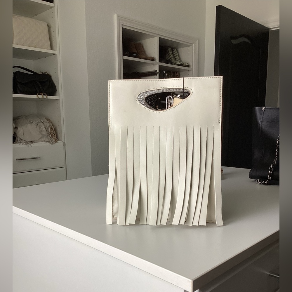 Zara Off White/LightCream Fringe Shopper Tote Bag